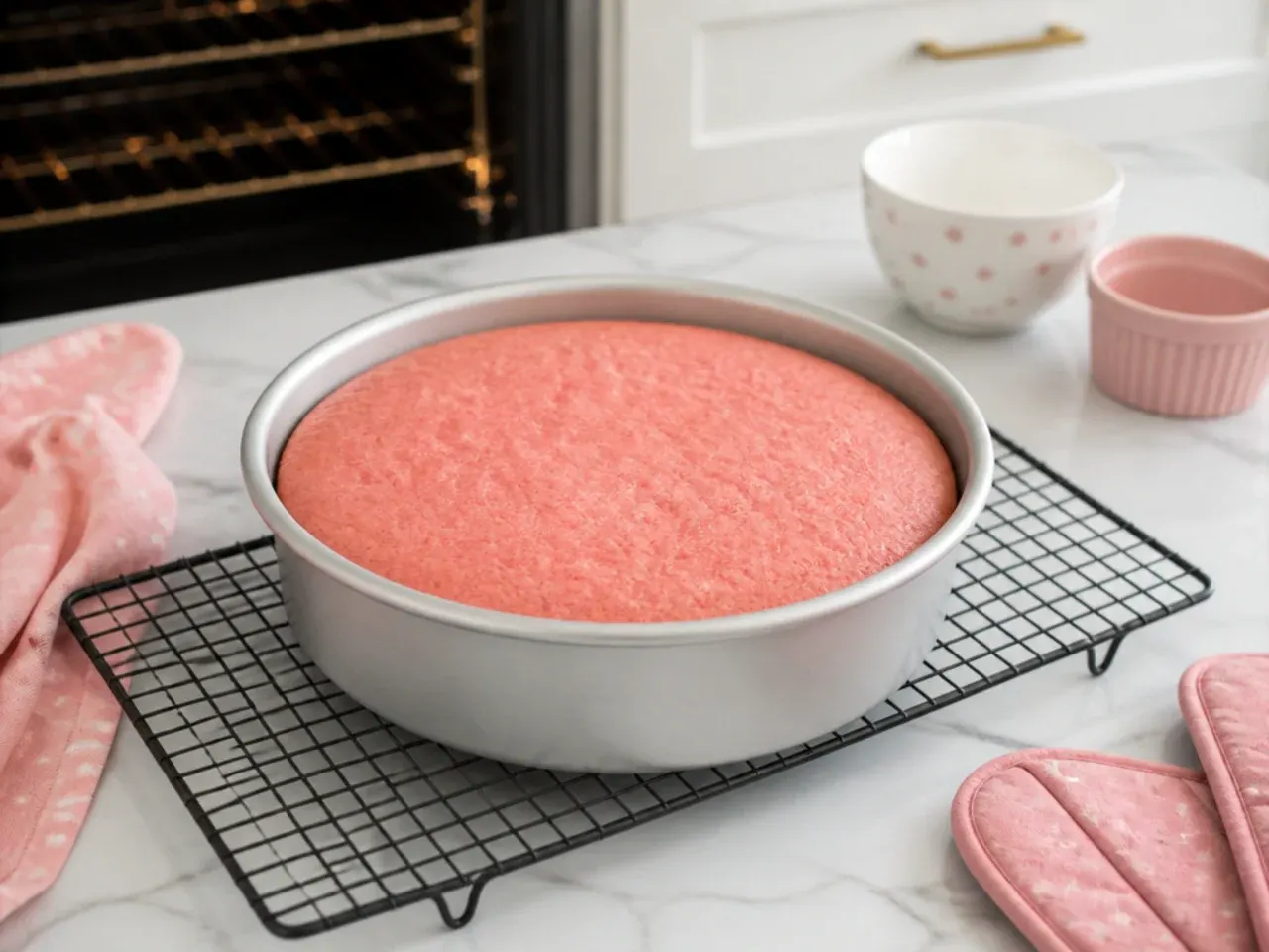 pink minnie mouse cake — step 5: bake and cool