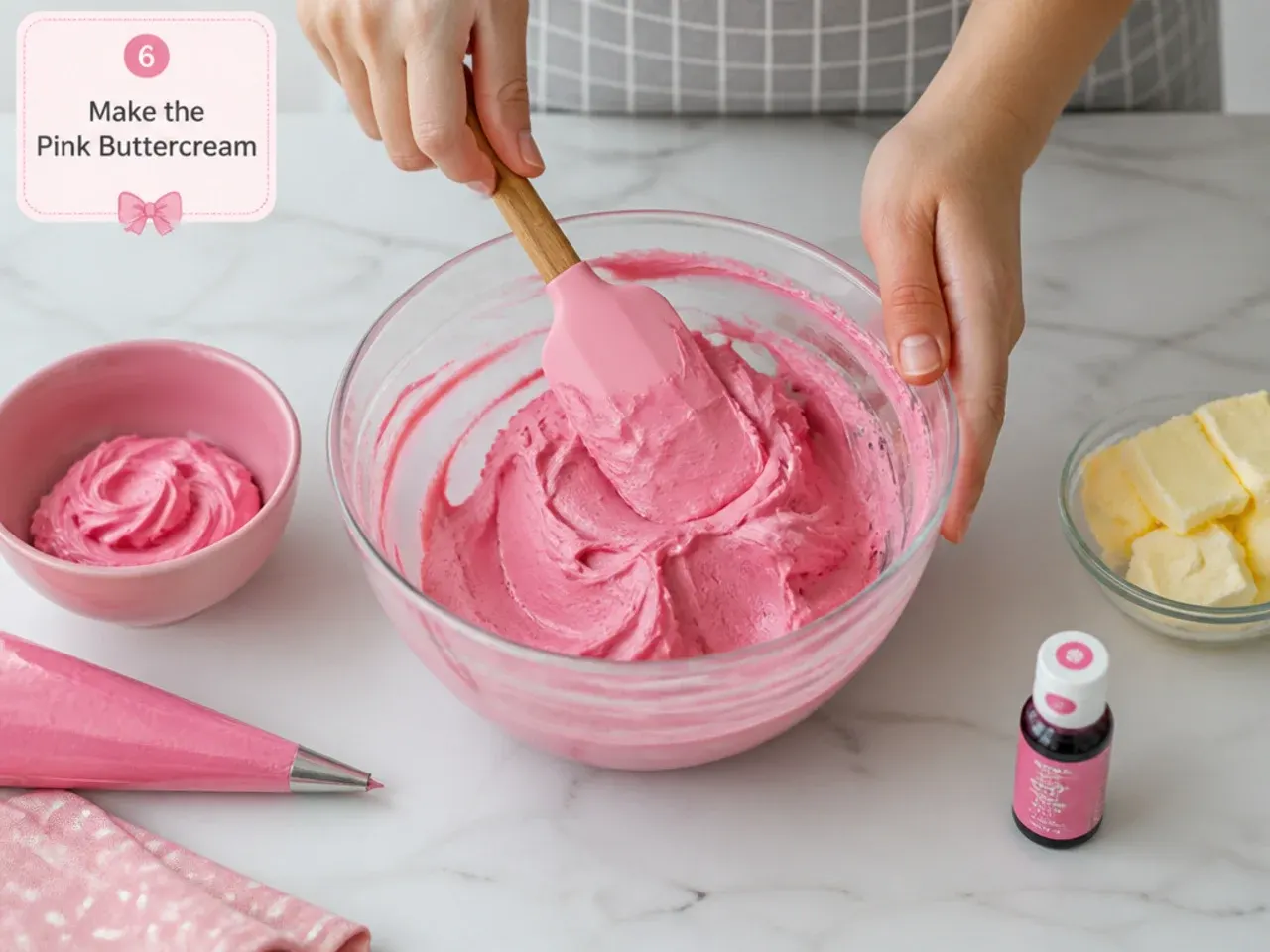 pink minnie mouse cake — step 6: make the pink buttercream