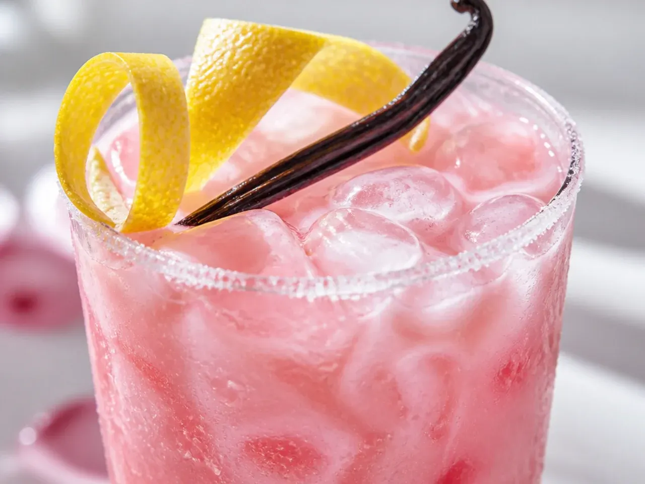 Creamy pink vanilla Italian soda with a swirl of cream on top
