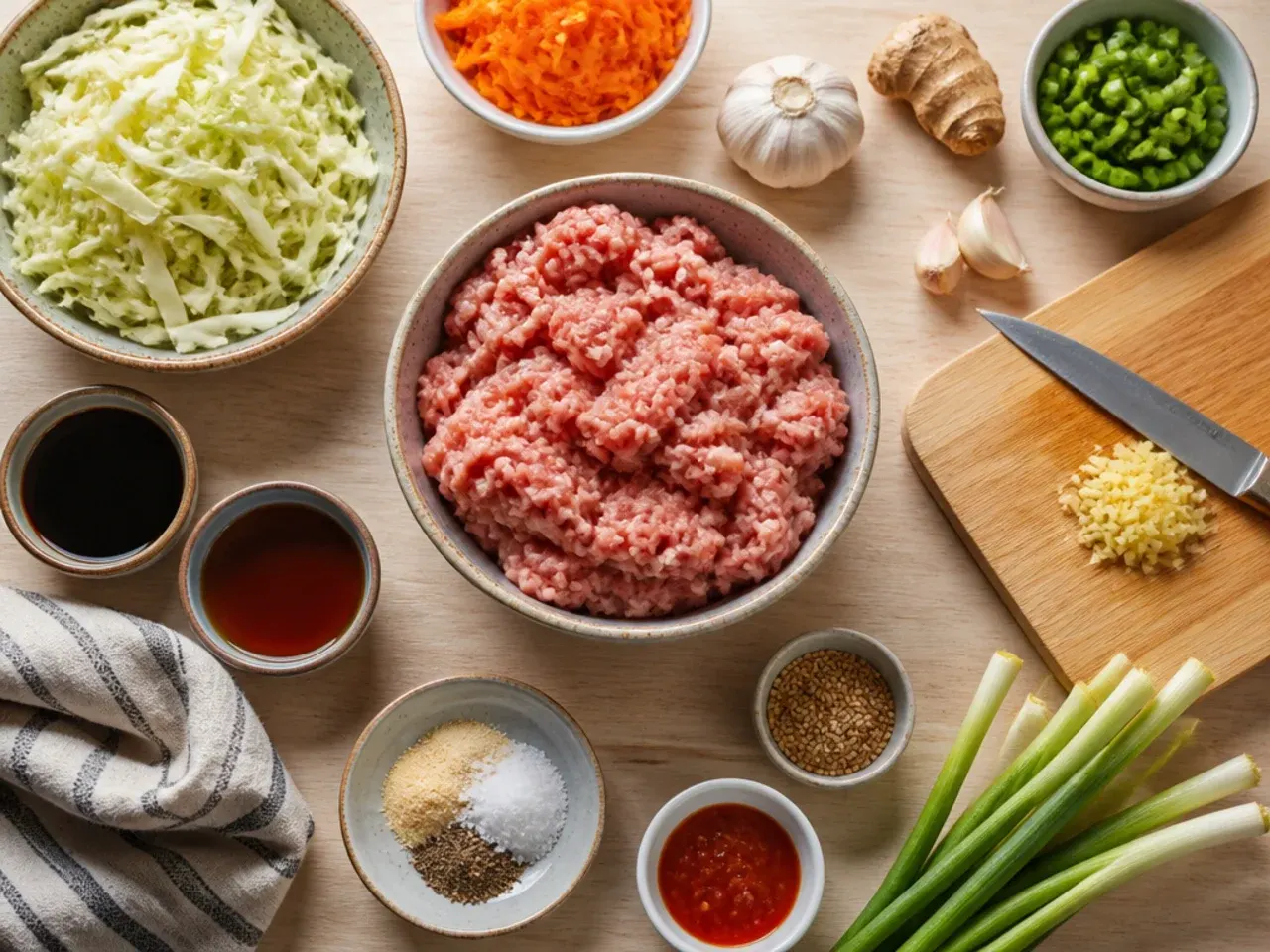 Close-up of ground pork browning in a hot skillet, a key step for a flavourful egg roll bowl