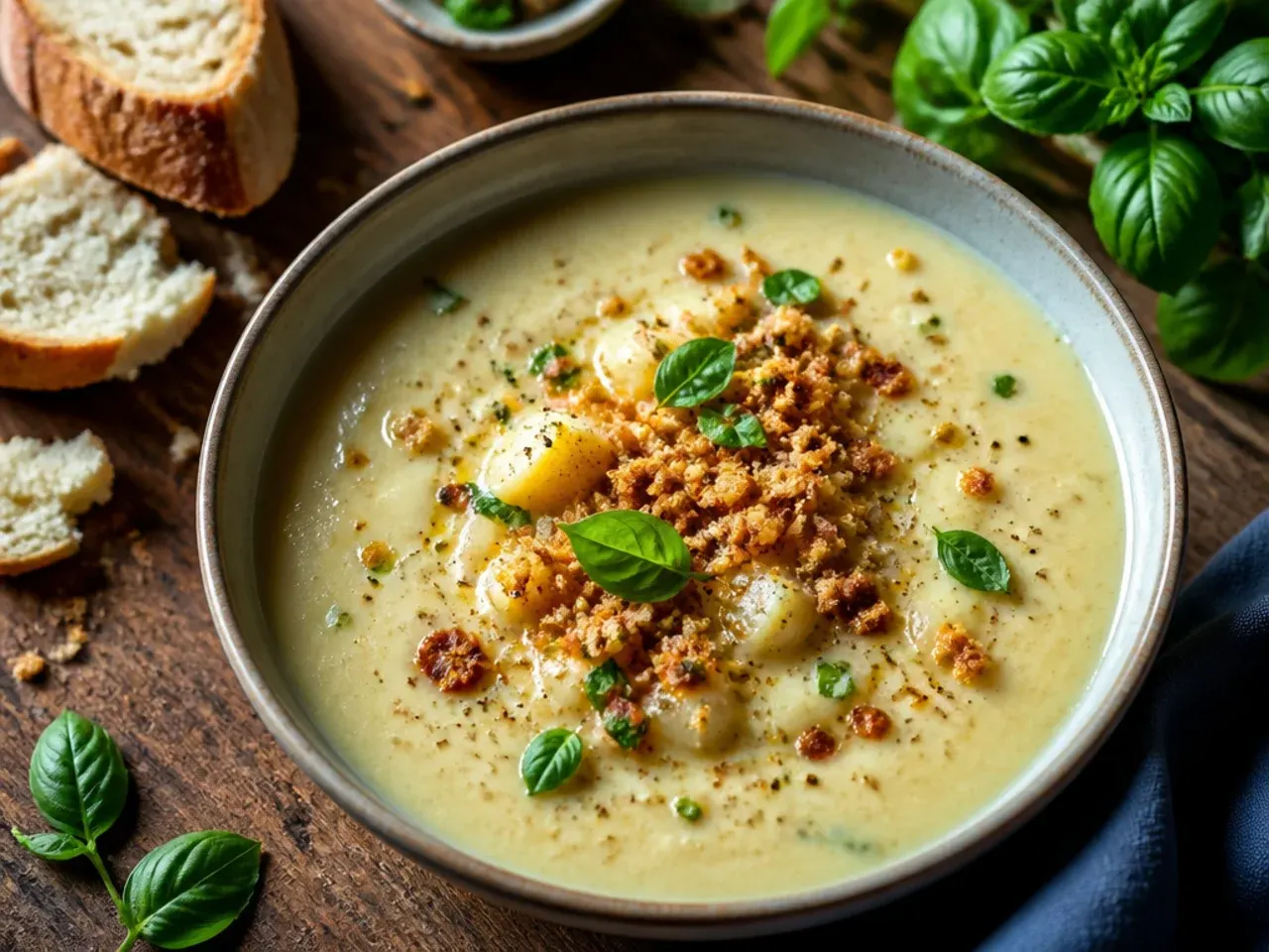 Rich best-ever potato soup topped generously with bacon and cheese