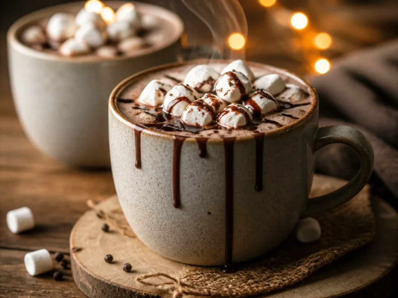Protein hot chocolate topped with toasted mini marshmallows