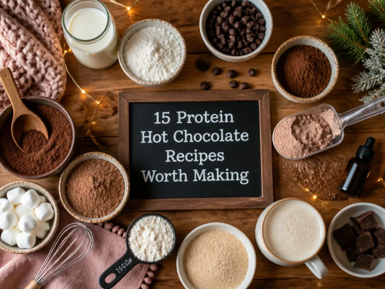 Close up of whisking protein hot chocolate to a smooth consistency