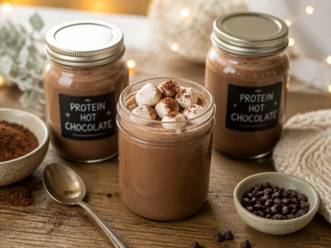 Batch of hot chocolate base being stored in a jug in the fridge