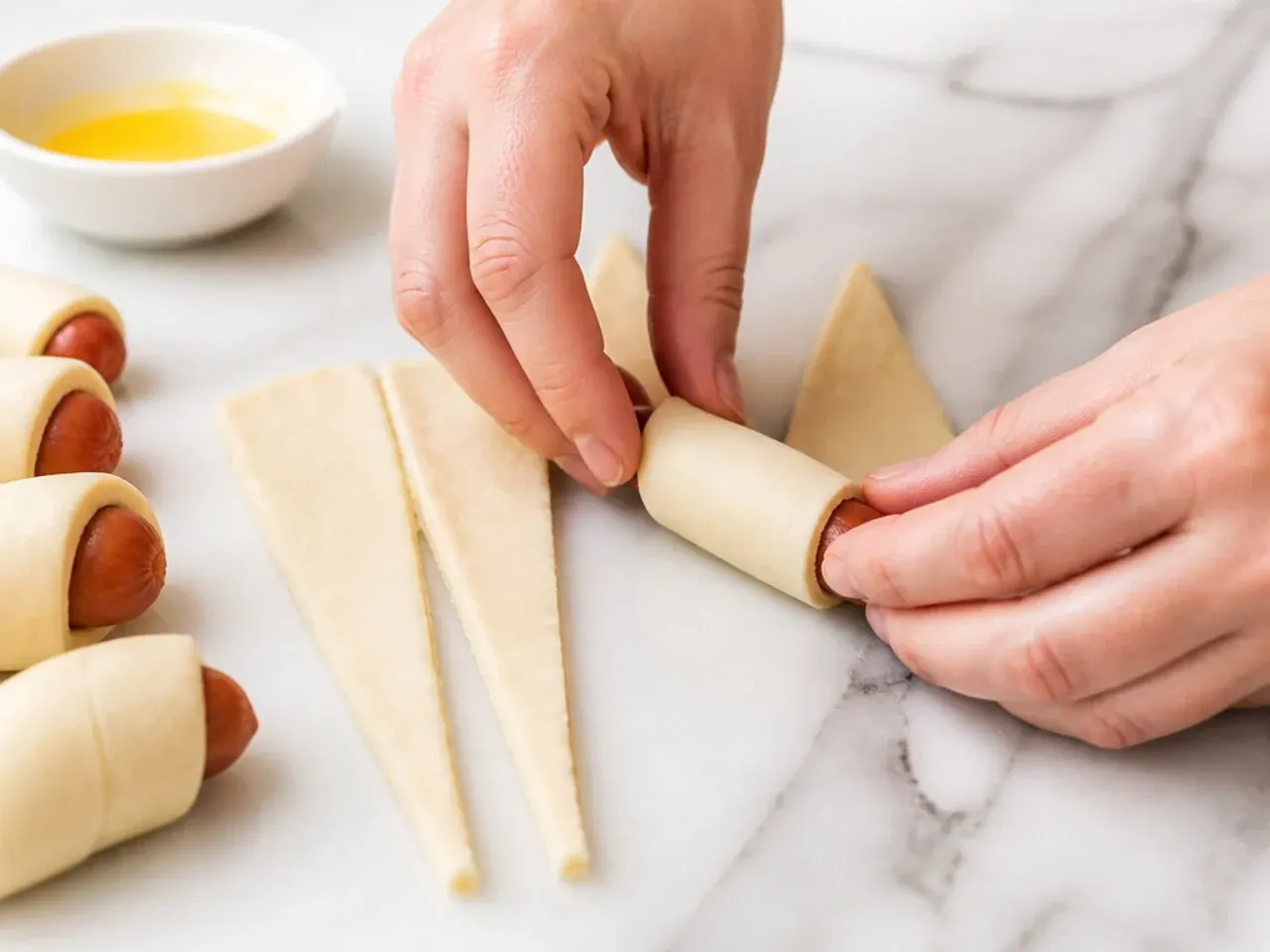 puff pastry pigs in a blanket — step 4: roll and seal