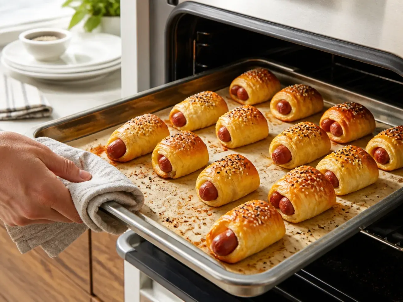 puff pastry pigs in a blanket — step 7: bake and serve