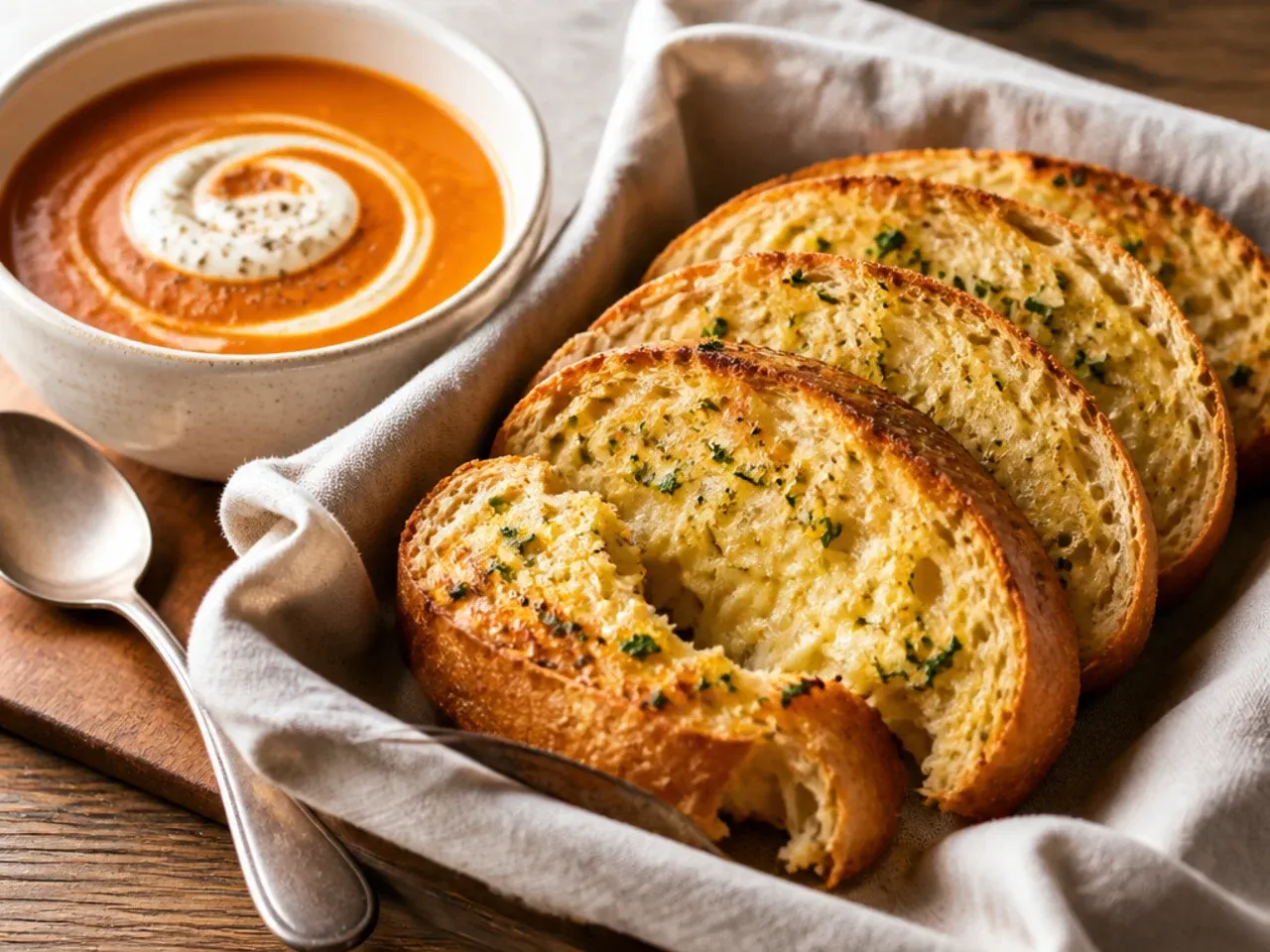 A dry, overbaked garlic bread loaf compared to a moist, properly baked one