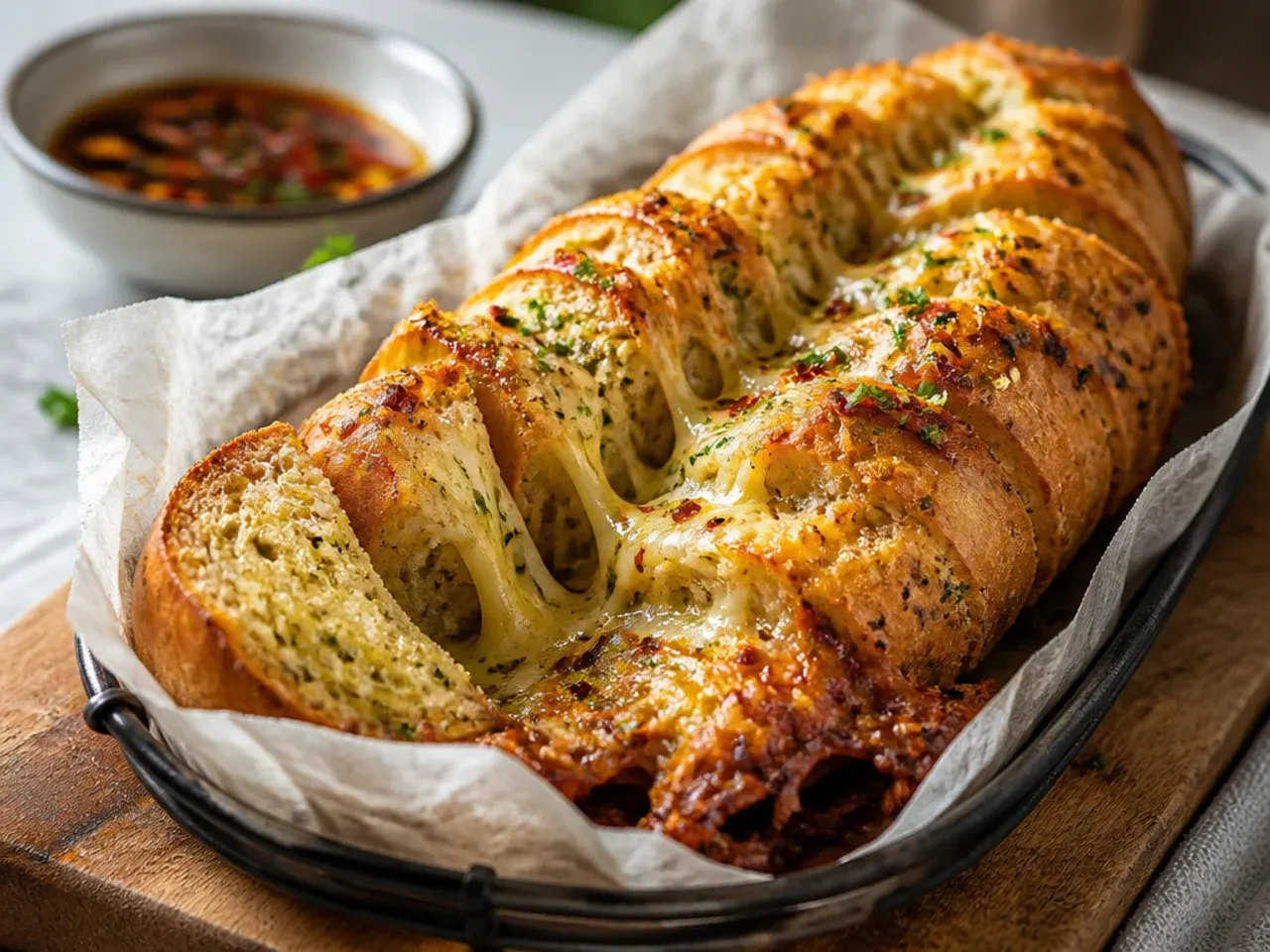 Cheese burnt onto a baking tray next to a loaf, versus neatly stuffed cuts with no spillage