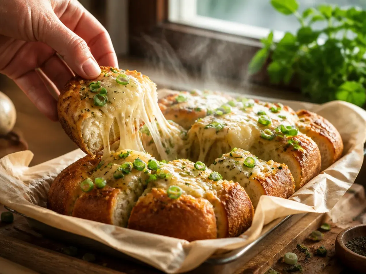 A round crusty boule loaf shown next to a long thin baguette for garlic bread comparison