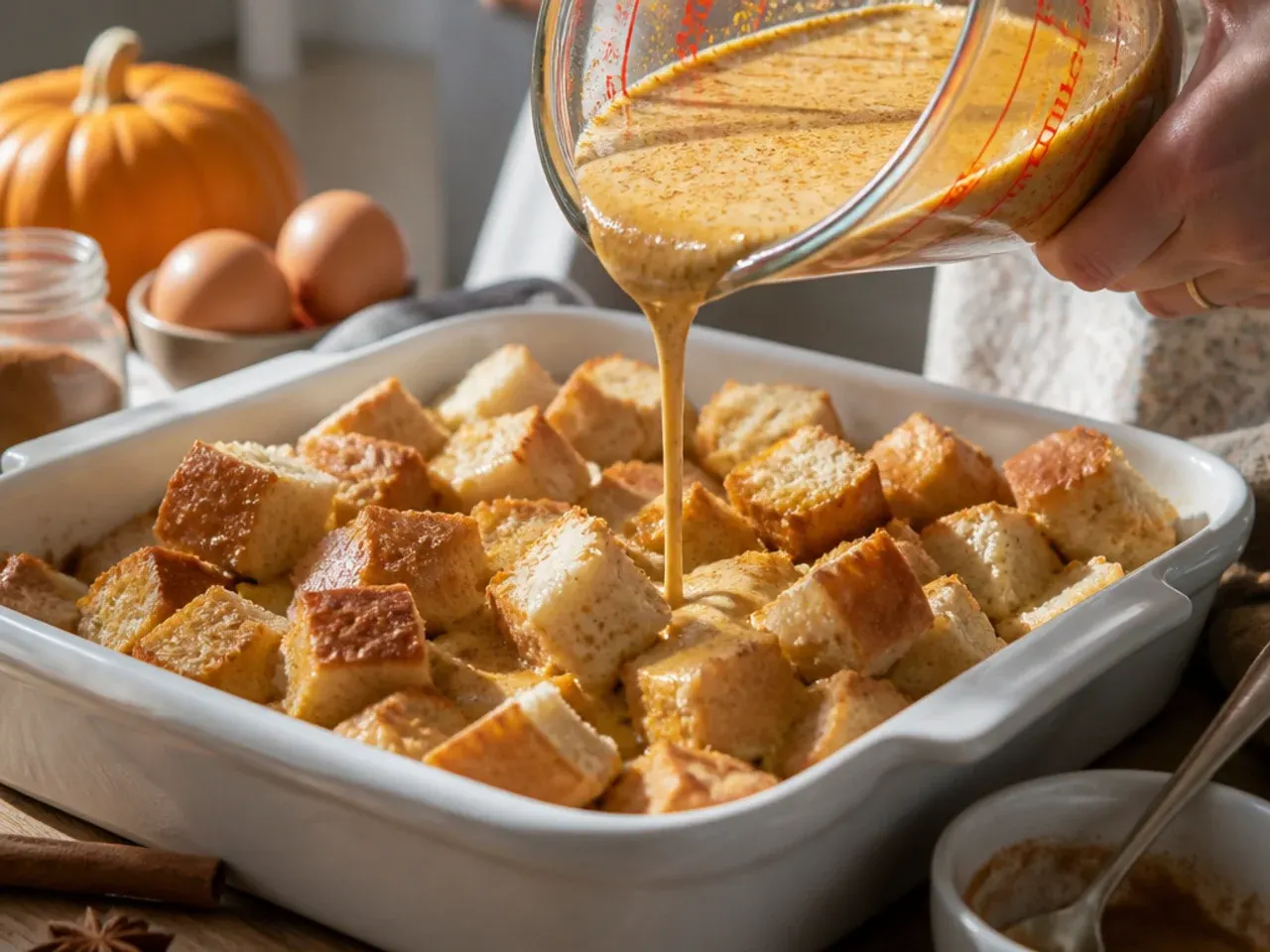 pumpkin french toast casserole recipe step 1