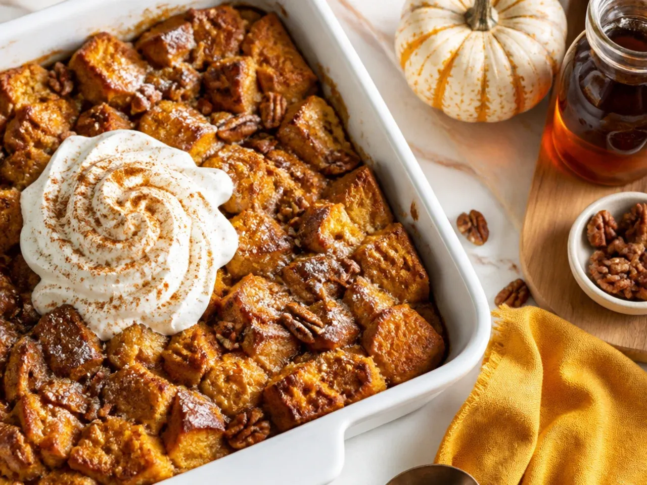 Quick pumpkin french toast casserole fresh out of the oven in under 30 minutes
