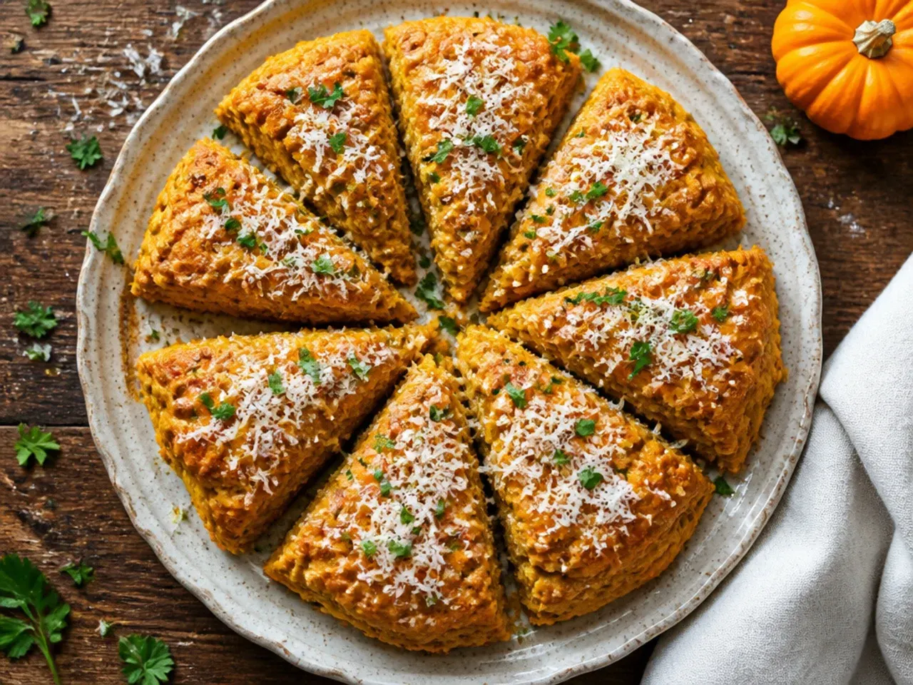 Simple unglazed pumpkin scones fresh from the oven