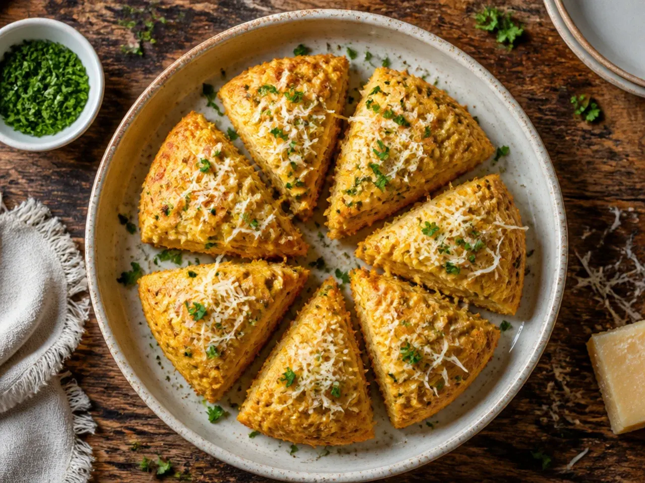 Greek yogurt pumpkin scones stacked with a bowl of yogurt nearby