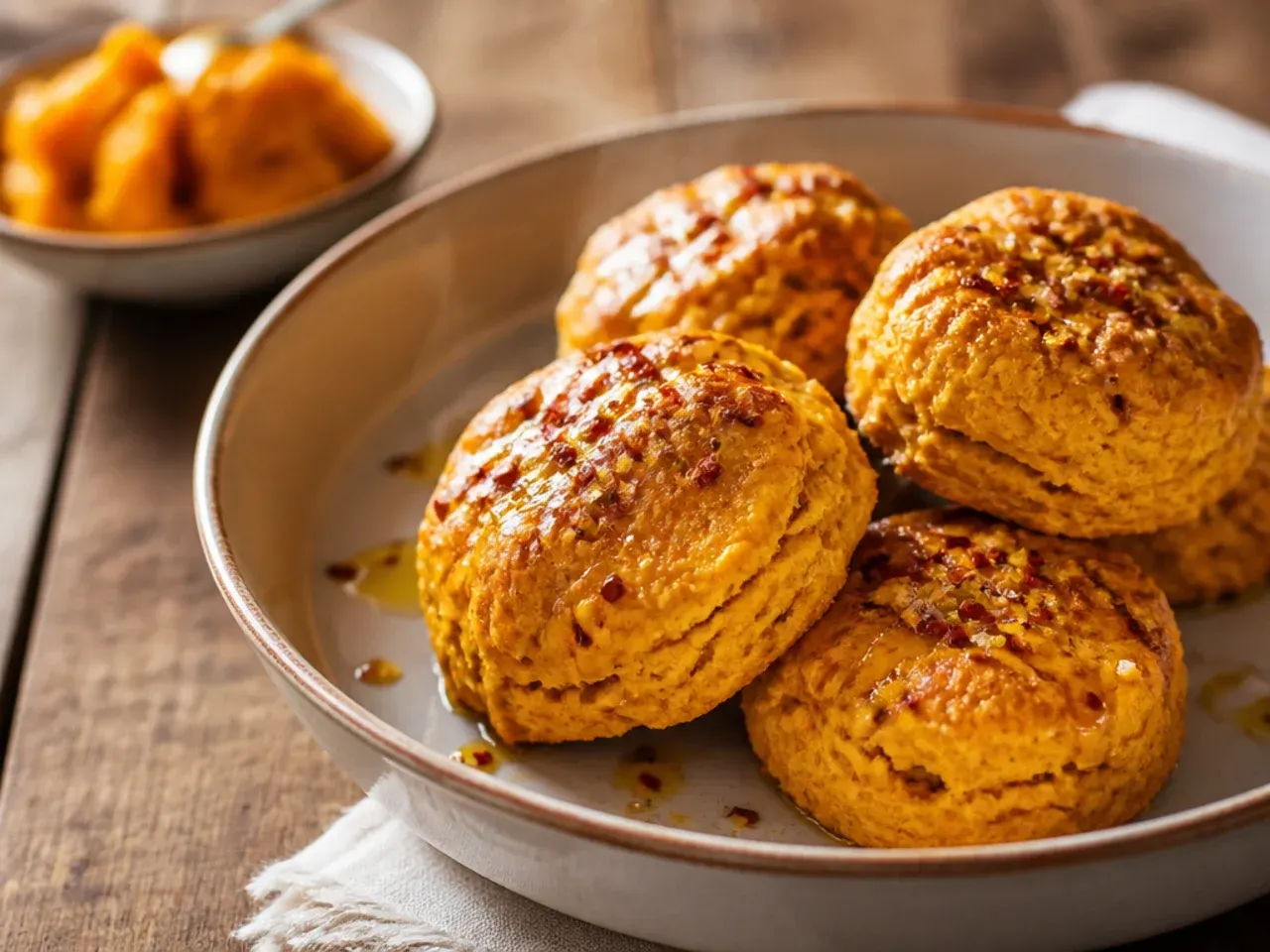 Fresh ginger pumpkin scones with grated ginger on the board