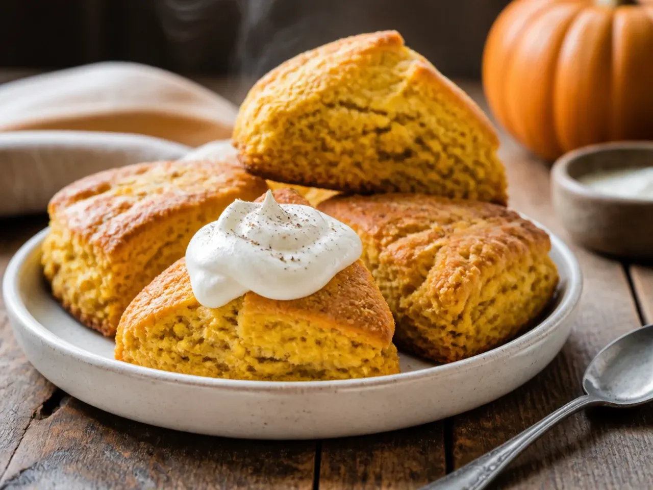 Unbaked pumpkin scone wedges laid out on a tray for freezing