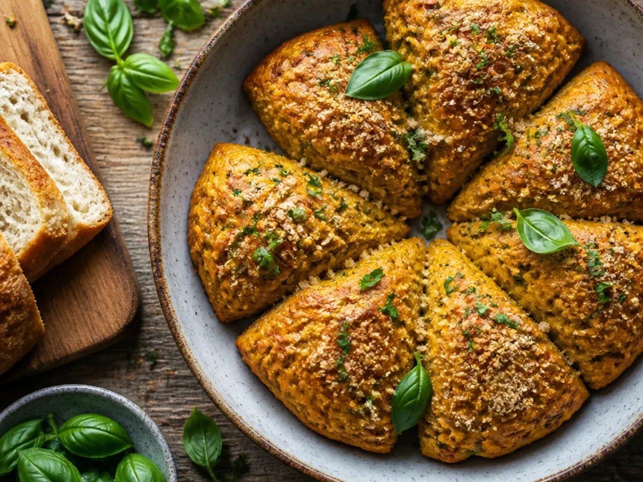 Simple unglazed pumpkin scones cooling on a wire rack with a short ingredient list beside them.