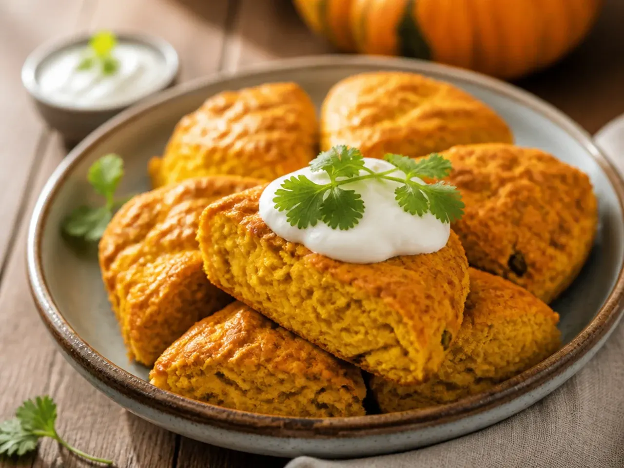 Orange-glazed pumpkin scones with curls of orange zest scattered on top.