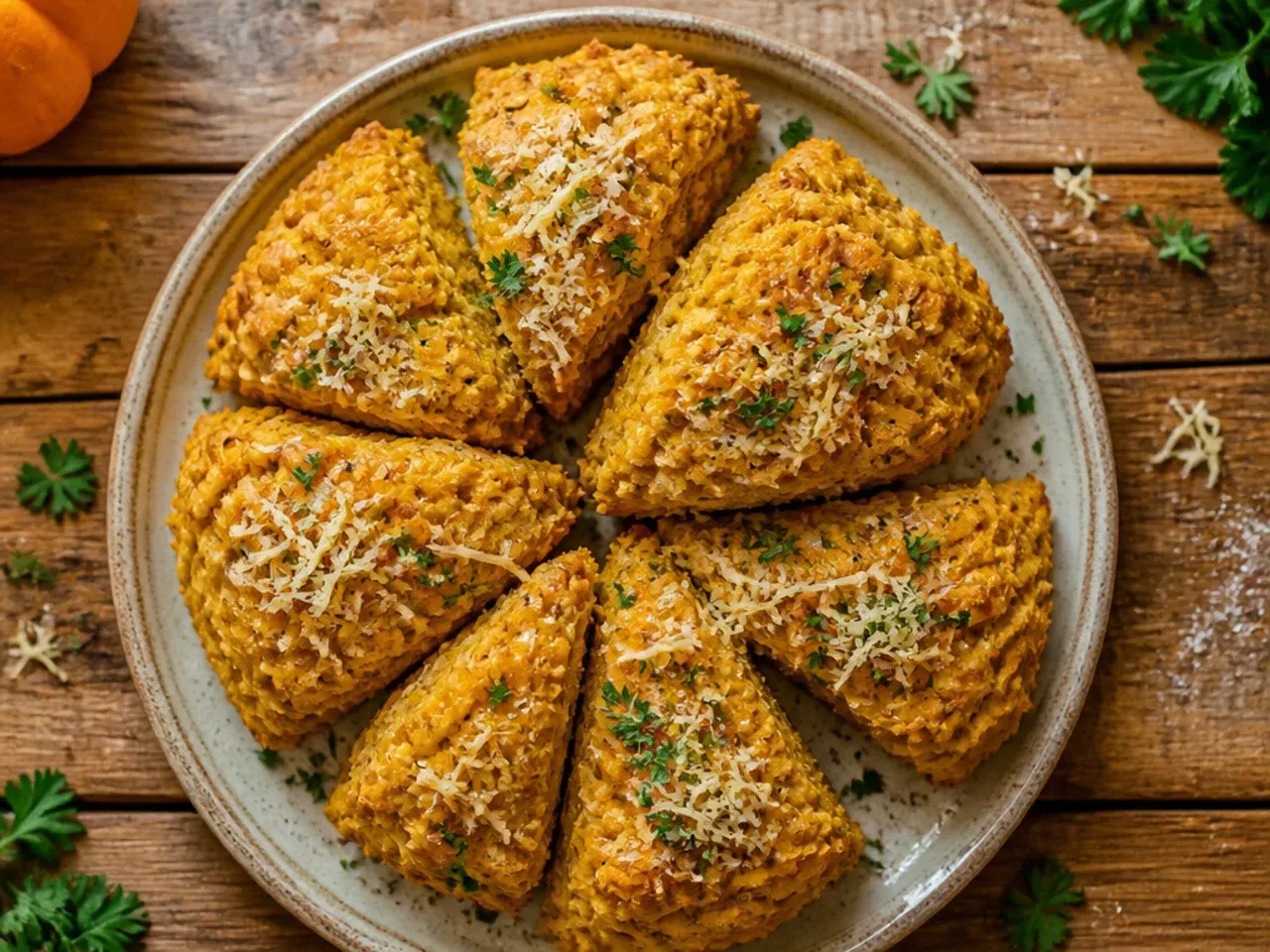 Simple pumpkin scones dusted with icing sugar instead of a full glaze.