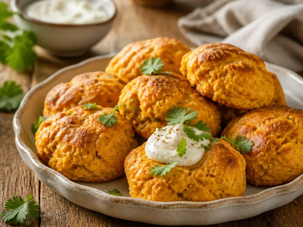 A platter of small bite-size pumpkin scone wedges arranged for a party.