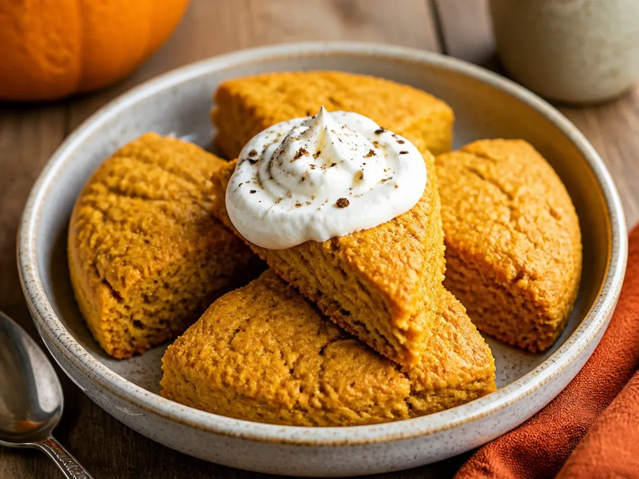 Unbaked pumpkin scone wedges laid out on a tray ready to freeze.