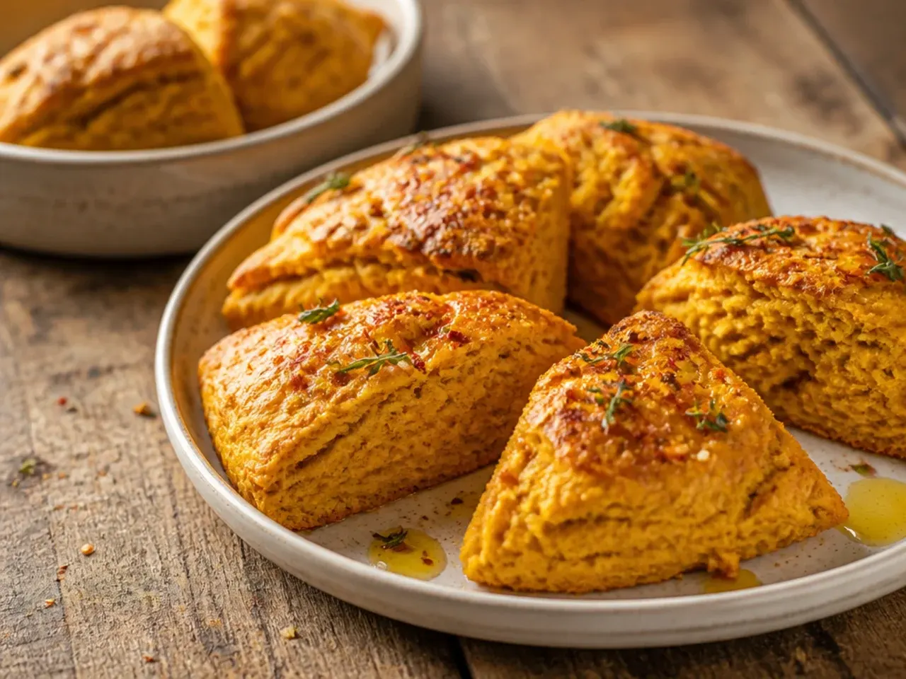 Tangy buttermilk pumpkin scones with a pale vanilla glaze on a cooling rack.