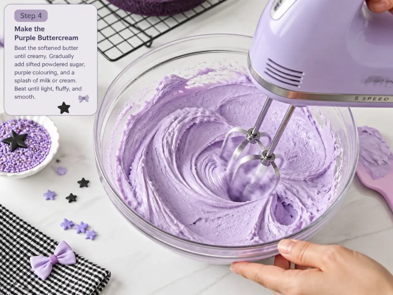 purple kuromi cake — step 4: make the purple buttercream