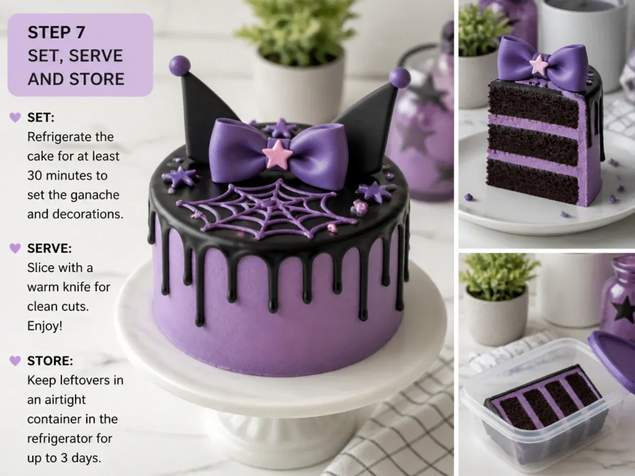 purple kuromi cake — step 7: set, serve and store