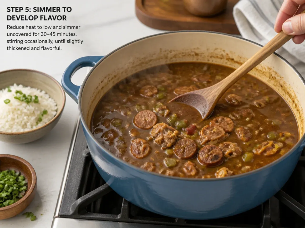 quick gumbo recipe — step 5: simmer to develop flavor
