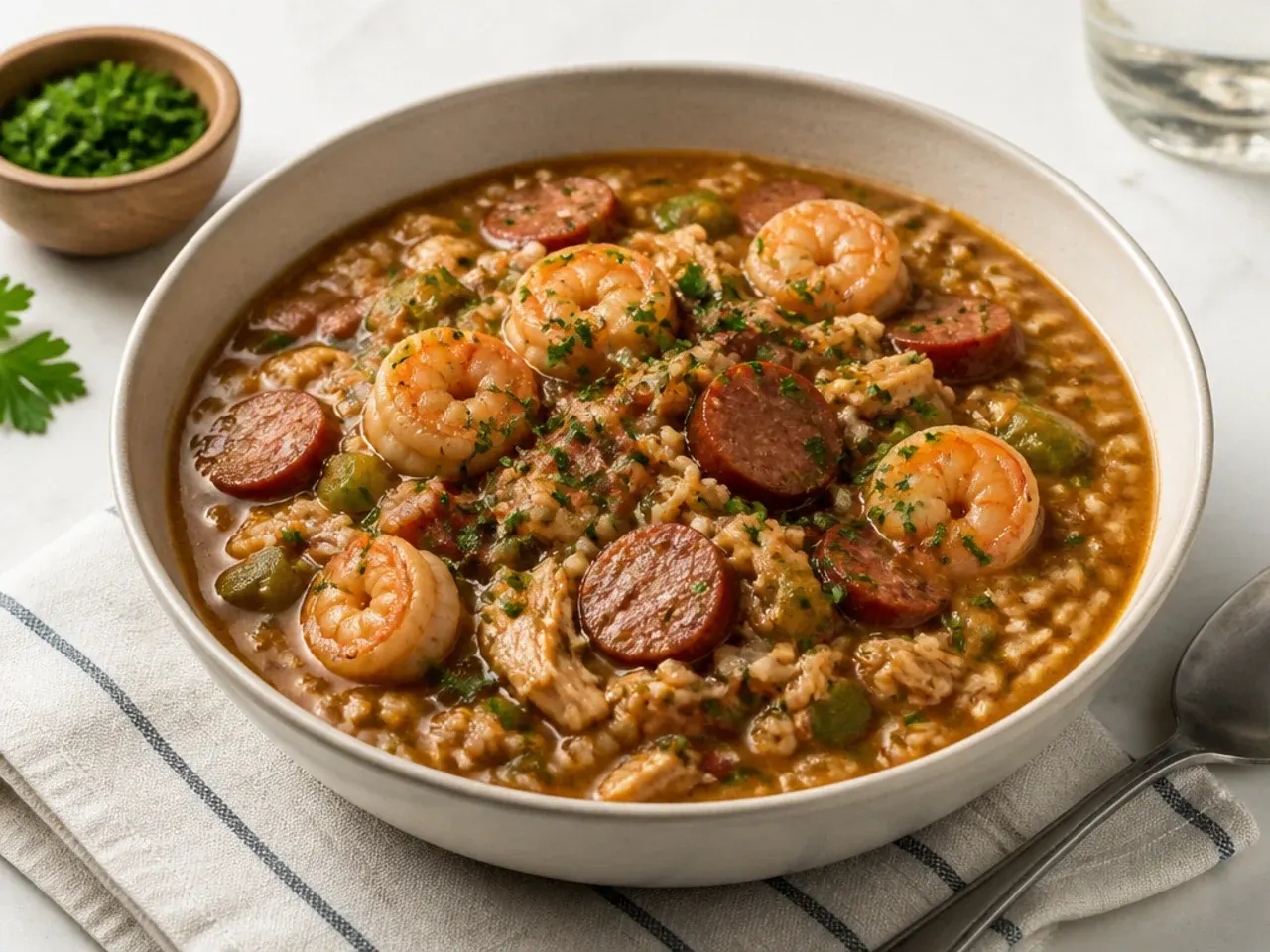 Charming one-pot quick gumbo recipe with rice simmered right in
