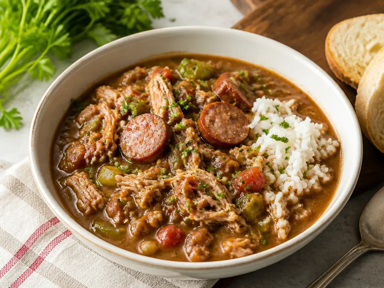 Rustic wild game quick gumbo recipe with rabbit and venison sausage