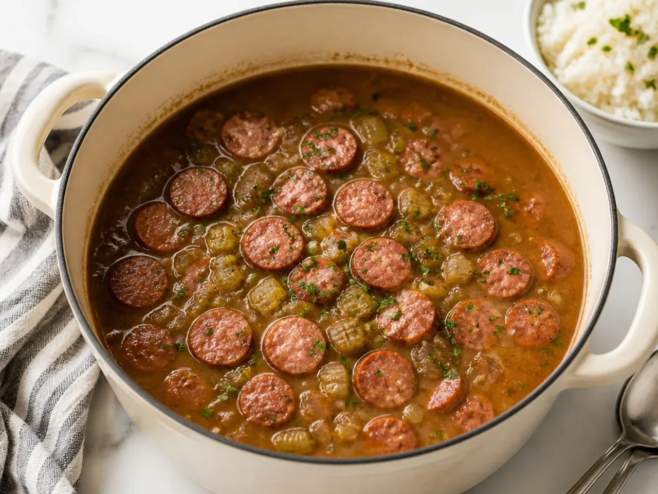 Minimal weeknight sausage-only quick gumbo recipe in a single pot