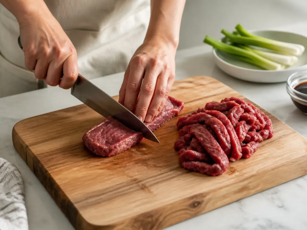quick mongolian beef — step 1: slice the beef