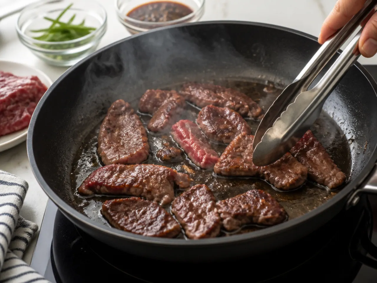 quick mongolian beef — step 4: sear the beef in batches