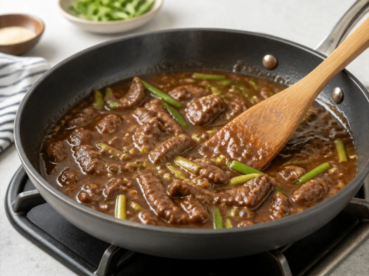 quick mongolian beef — step 6: simmer the sauce