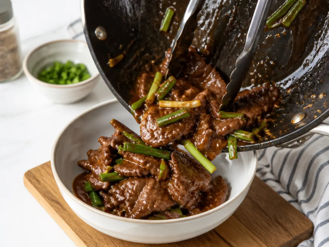 quick mongolian beef — step 7: toss and serve