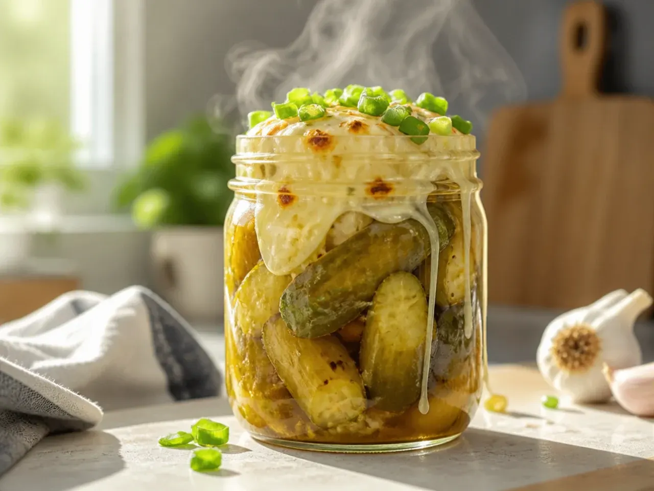 Sliced cucumbers submerged in a bowl of ice cubes and water before pickling
