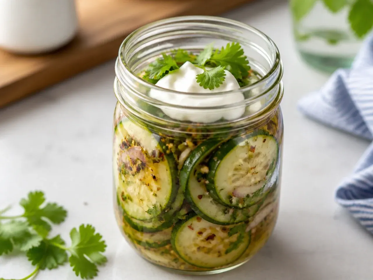 A jar of refrigerator pickles with a handwritten label showing the date it was made