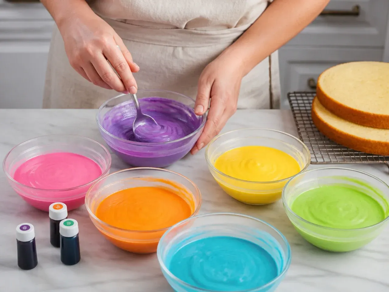 rainbow unicorn cake — step 3: color the layers