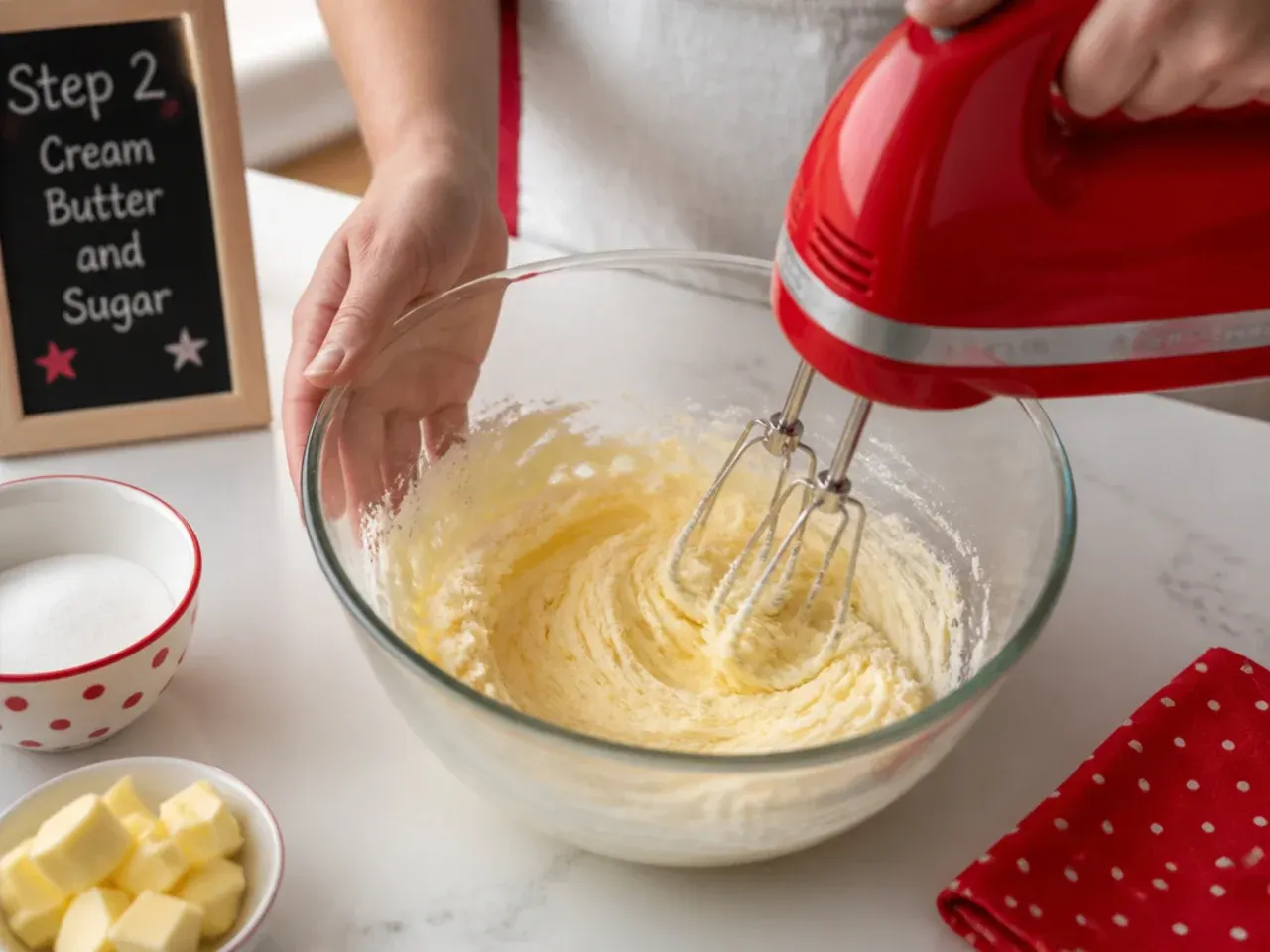 red minnie mouse cake — step 2: cream butter and sugar