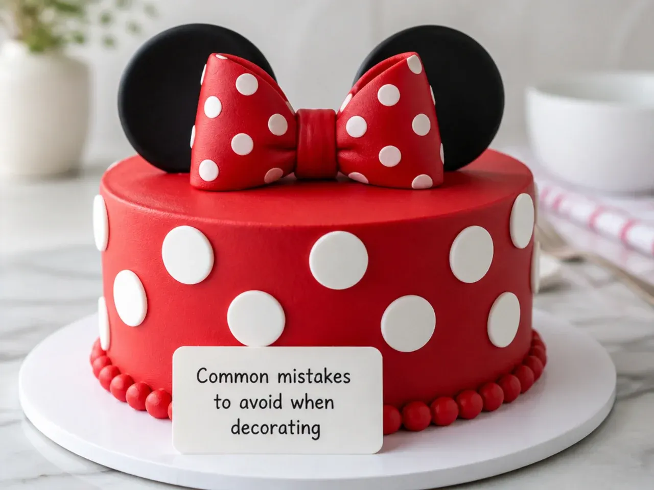 Common mistakes to avoid when decorating a red Minnie Mouse polka dot cake