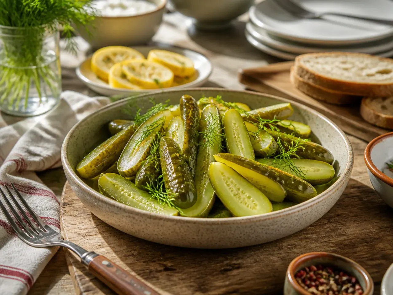 Platter of pickle spears, cheese and crackers arranged for serving