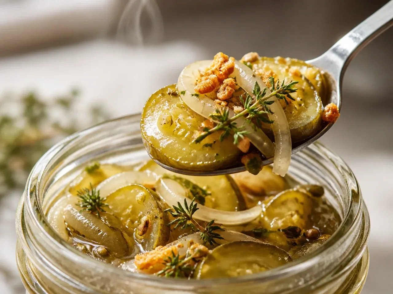 Jar of dill and garlic cucumber pickles with visible dill fronds
