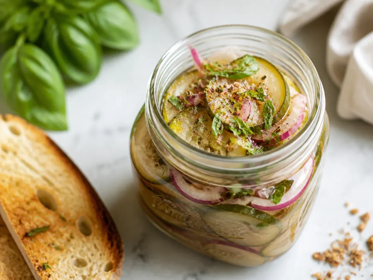 Simple three-ingredient cucumber and onion pickles in brine