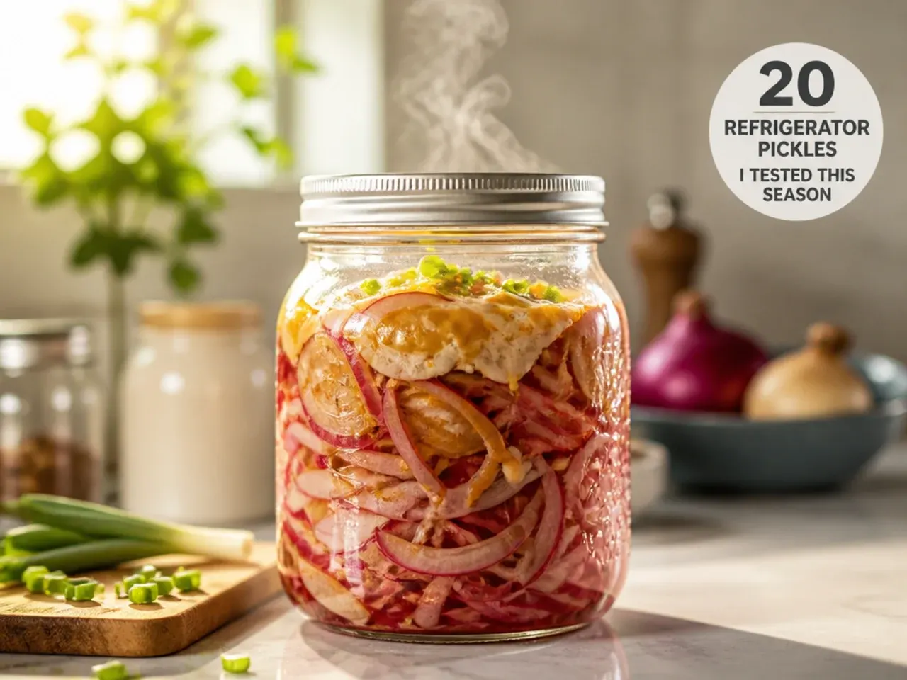 Large family-size jar of cucumber and onion refrigerator pickles