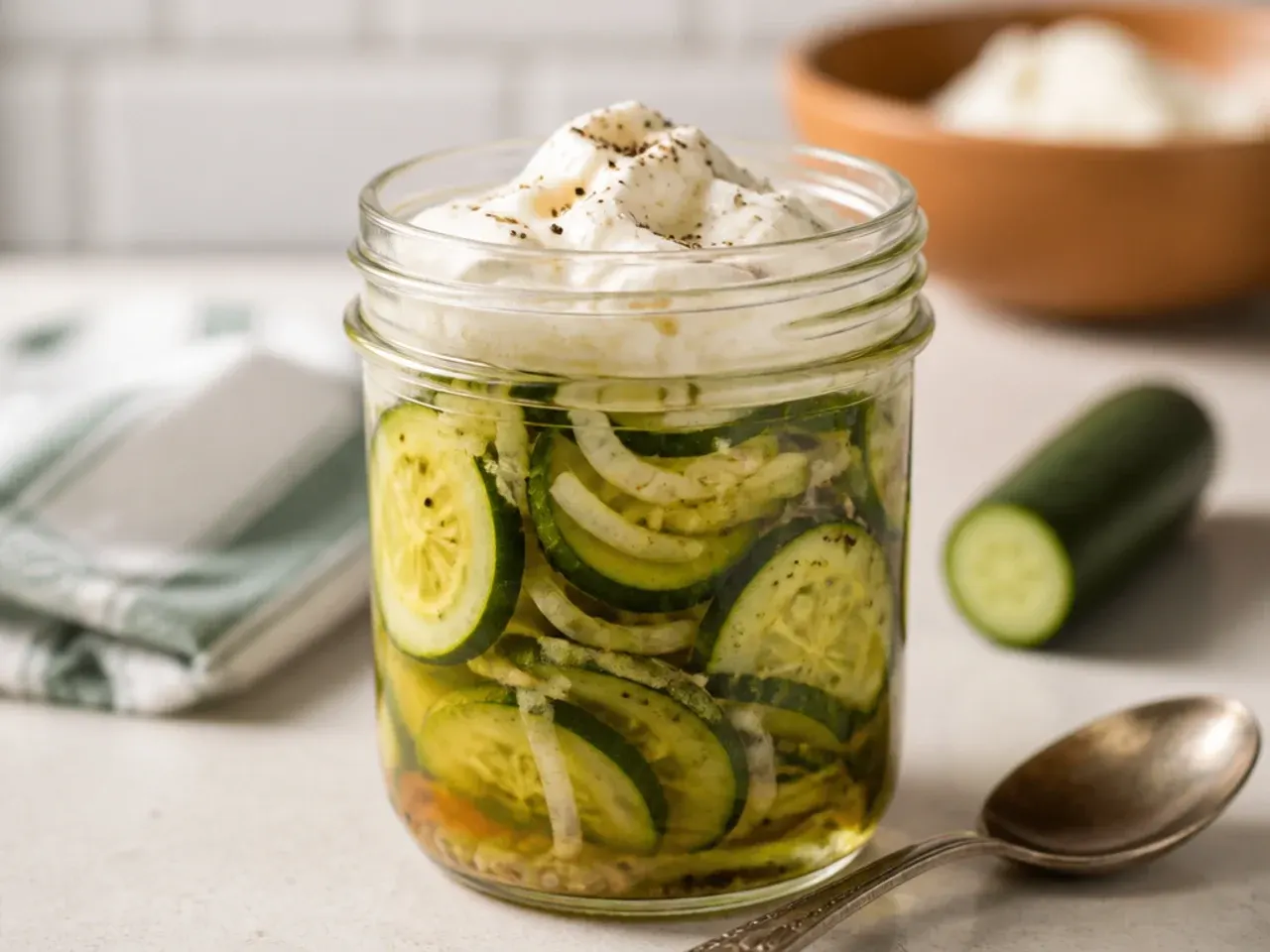 Classic bread and butter style cucumber chips with onion rings