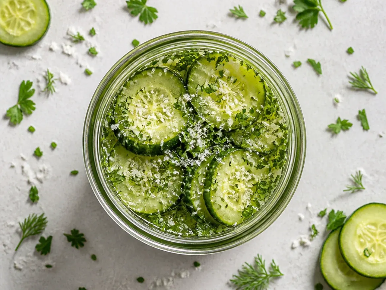Single jar of dill pickles with hot brine being poured over cucumber spears.
