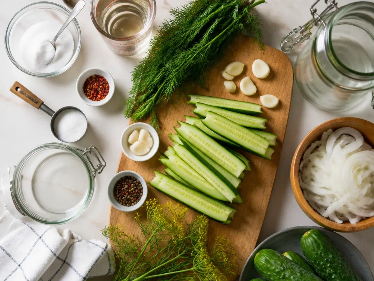 Close-up of a cucumber's blossom end being trimmed off with a paring knife before slicing.