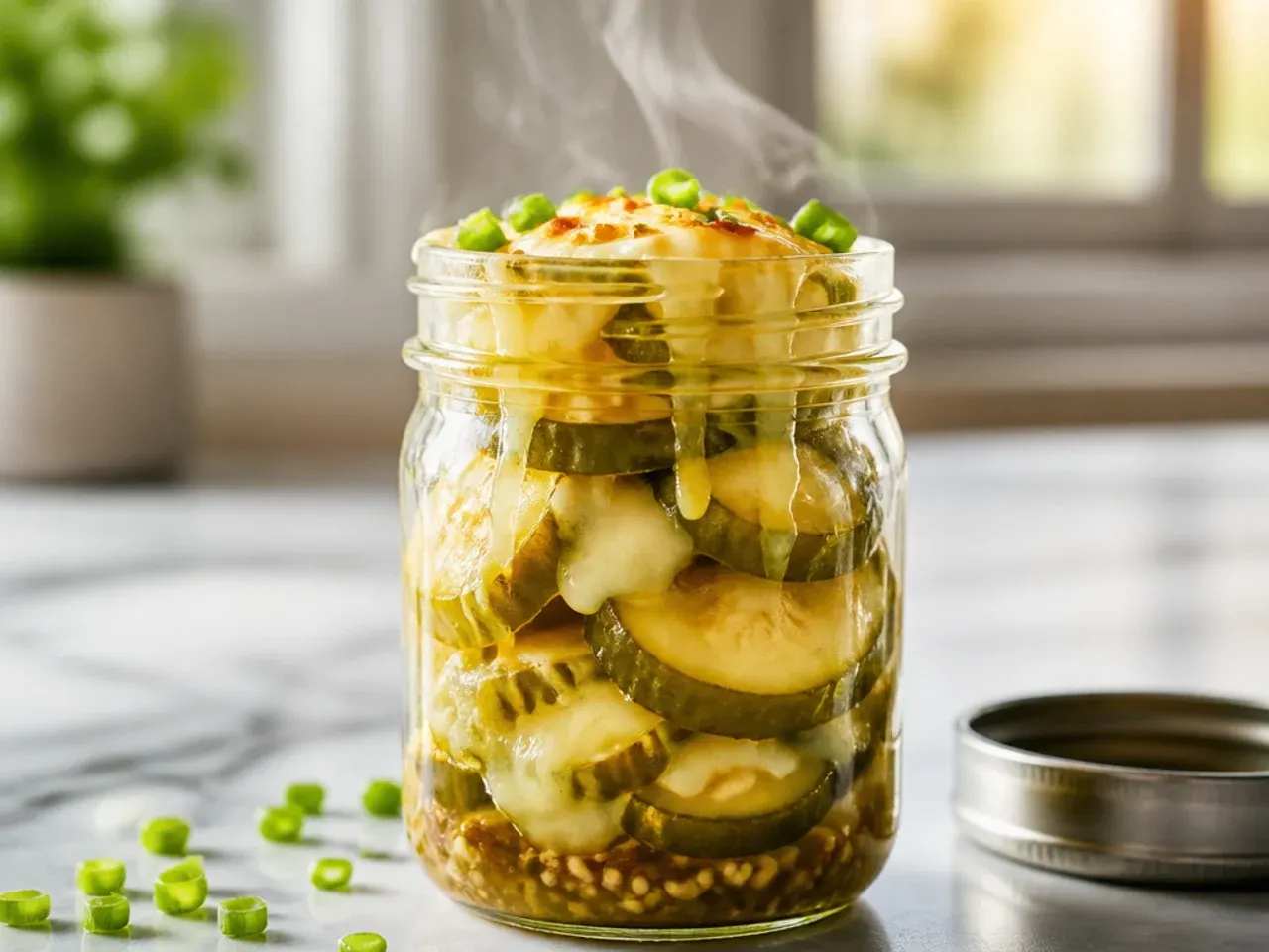 Jar of mild pickled cucumber coins for kids