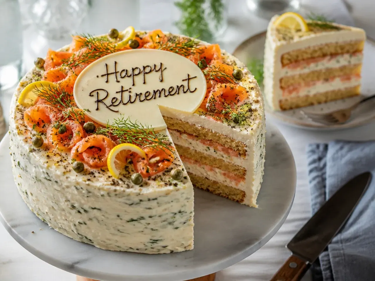 Large sheet cake cut into small squares arranged on a serving platter for an office party