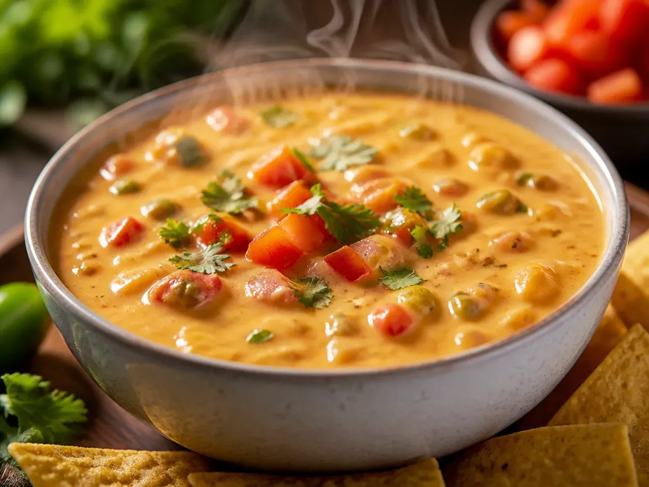 Overhead shot of rotel cheese dip velveeta ingredients laid out including a block of cheese and a tin of diced tomatoes with chillies
